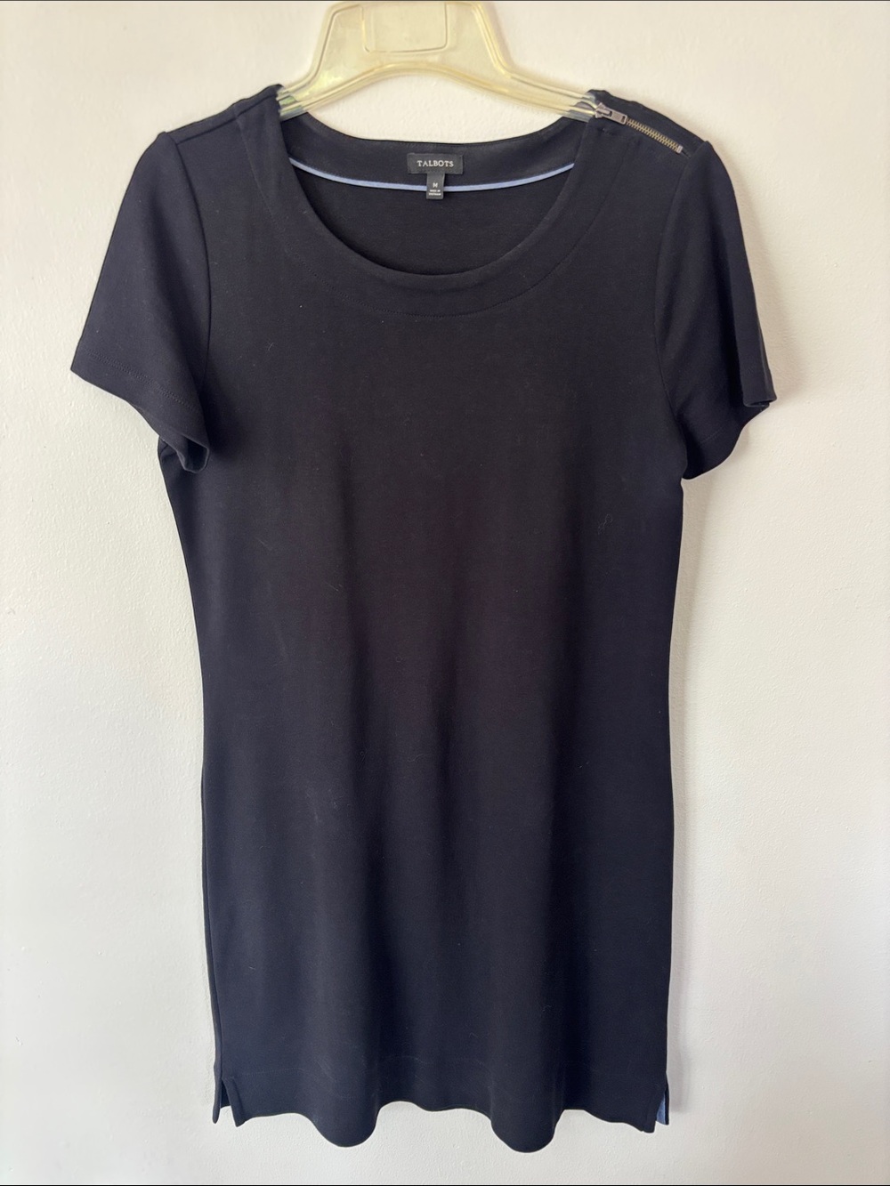 Talbots Black Short Sleeve Crewneck Dress with Shoulder Zipper